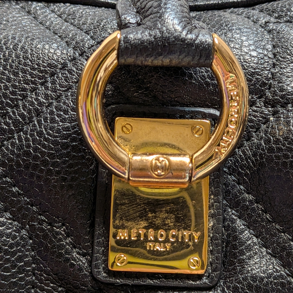 Metrocity Brand Black Quilted Satchel with Red and Mint Stripe - Picture 9 of 13